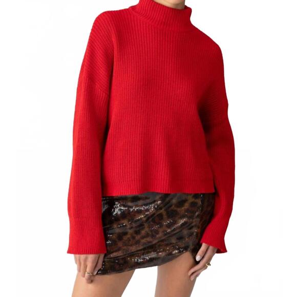 NEW SANCTUARY stay cozy mock neck sweater in red - Picture 1 of 4